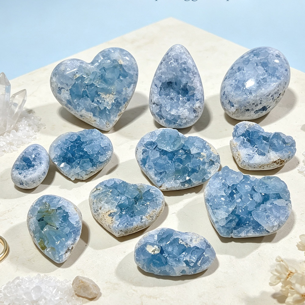 Science Nature - Natural Blue Celestite Geode Heart Drop